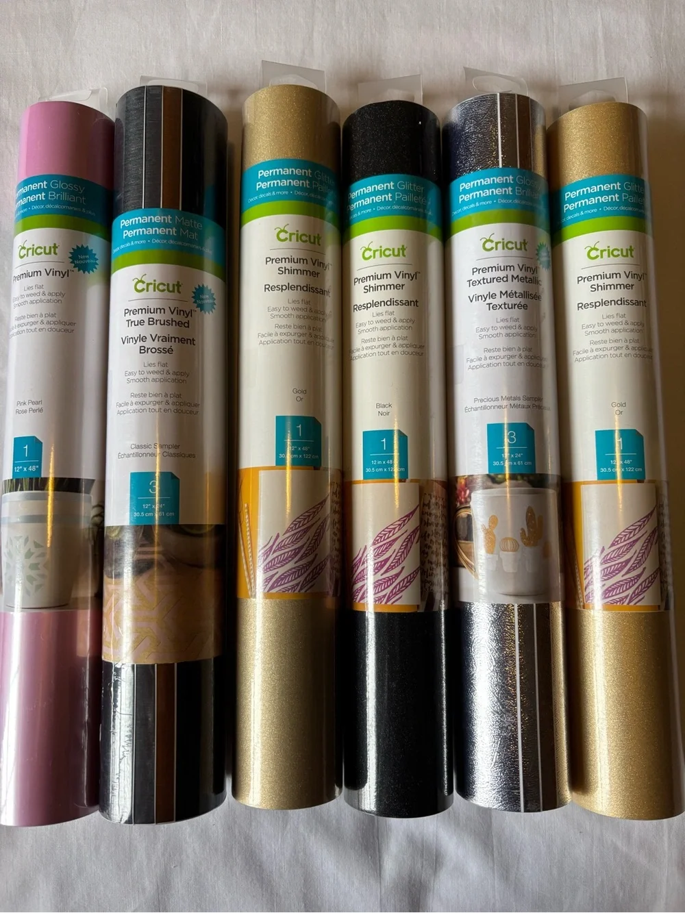 Cricut Premium Vinyl Roll Set - Pink, Black, Gold, Silver